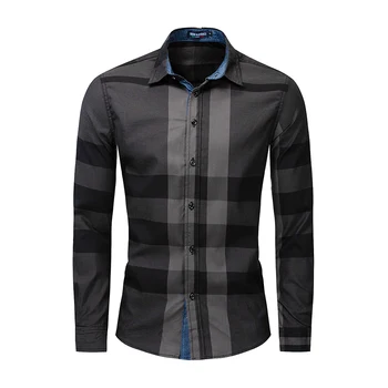 

European size Men's Shirt 2019 Summer Fashion Plaid Shirt Men Long Sleeve Casual Slim Fit Shirts 100% Cotton Chemise Homme 199