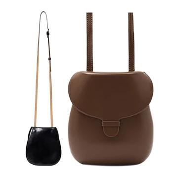 

PU Leather Retro Messenger Bag Saddle Bag Flip Ladies Shoulder Bag Pure Color Horseshoe Portable Small Bag
