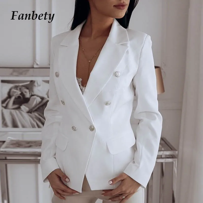 Женский двубортный пиджак Fanbety элегантный деловой для офиса приталенная зимняя