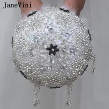 JaneVini роскошные белые атласные розы свадебные букеты для свадьбы блестящие стразы кристаллы невесты с цветами свадебные аксессуары