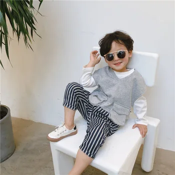 

2020 new wholesale baby boys girls 2 pcs set t shirt+vest fashion spring kids boys suit 1-6t