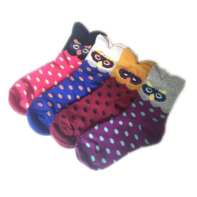 Женские носки с изображением совы; теплые милые хлопковые носки с рисунком Kawaii; забавная уличная одежда; Модные Повседневные Дышащие носки с изображением героев мультфильмов; Calcetines Happy