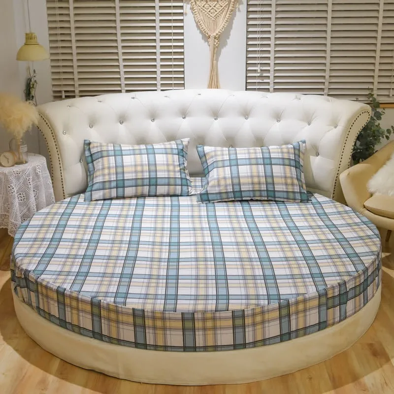 Cotton Fitted Sheet with Elastic Bands Bed Linen for Round Mattress Cover Solid Color Single Queen Size Black White Bedspread 6