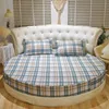 Cotton Fitted Sheet with Elastic Bands Bed Linen for Round Mattress Cover Solid Color Single Queen Size Black White Bedspread 6