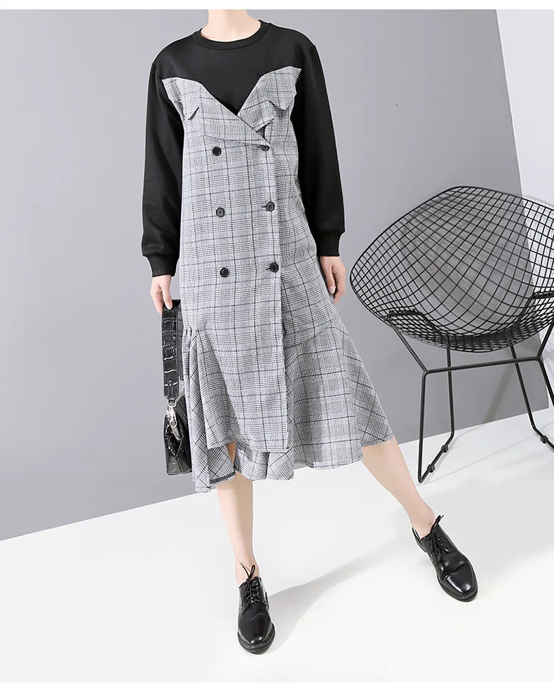 TVVOVVIN Europe Temperament Fashion Women Dress Cotton Casual Plaid Long Sleeve Ladies Dress Autumn New Women Clothing B223