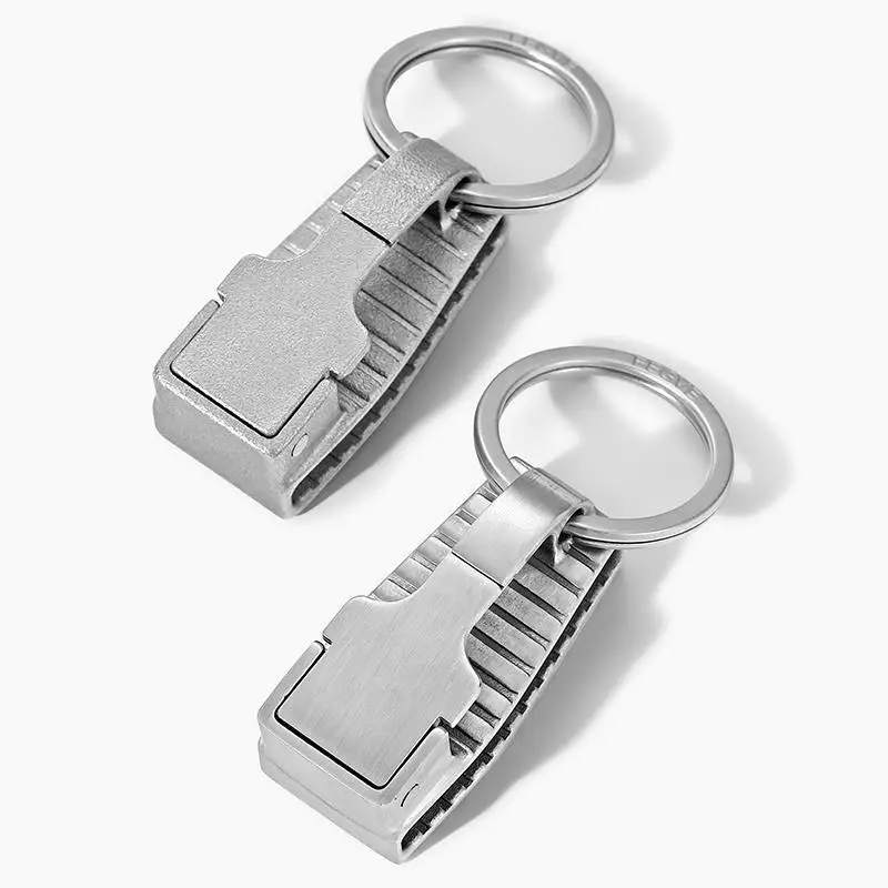 High Quality 304 Stainless Steel Car Key Chain Key Ring Men's Personality Vintage Belt Keychain Creative Wear Belt Pendant Gift