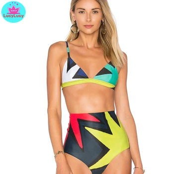 

2019 summer tight sexy European and American new ladies split bikini high waist color matching swimsuit