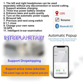 

Airpodding Pro 3 1:1 with logo Bluetooth Earphone TWS Wireless Headphones Sports Gaming Headset For IOS Android Phone