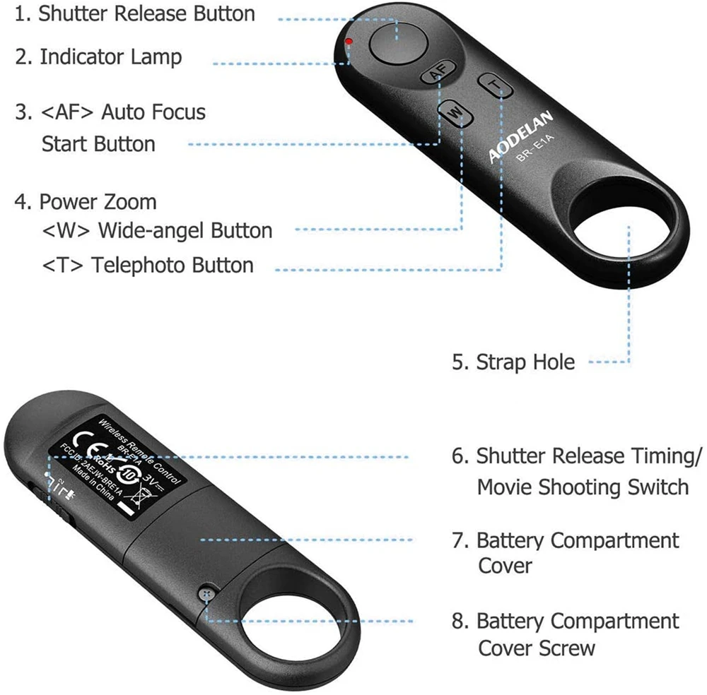 AODELAN BR-E1 Wireless Remote Control Shutter Release for Canon EOS R3, R5, R, 850D, 6D Mark II, 90D, 77D, 800D, 200D II, M200 best light stand