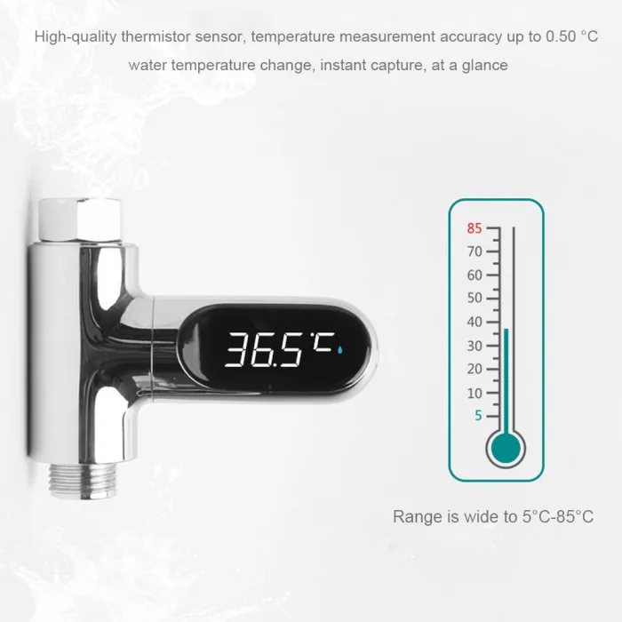 Светодиодный цифровой термометр для ванной комнаты, смесители для душа, 360 вращается в режиме реального времени, монитор температуры- M25