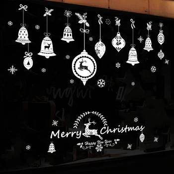 

Merry Christmas Decoration White Hanging Crystal Ball Wall Stickers Xmas Vinyl Mural Decals Creative Kids Room Decor