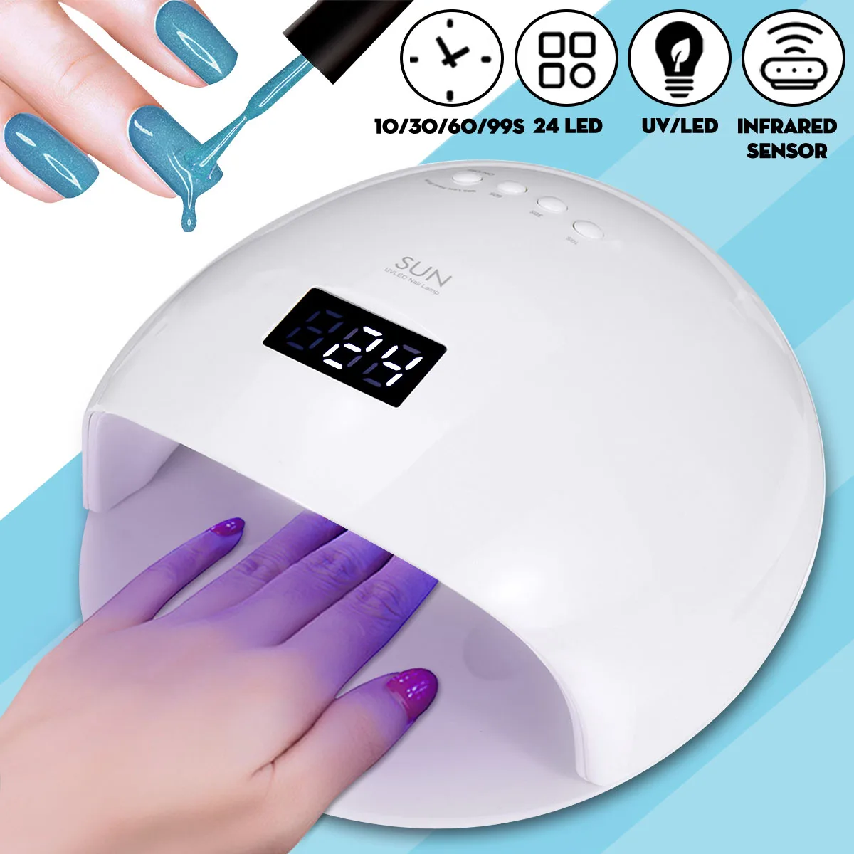48 Вт SUN-SHELL 24LED UV/Sunlight Сушилка для ногтей лампа Гель-лак дисплей светодиодный инфракрасный датчик 4 Настройка временных интервалов машина для геля