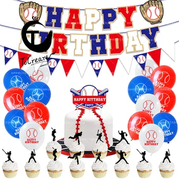 

Baseball Theme Party Decoration Set Baseball Birthday Pulling Banner Baseball Cake Inserting Card Ball Sports Balloon Set