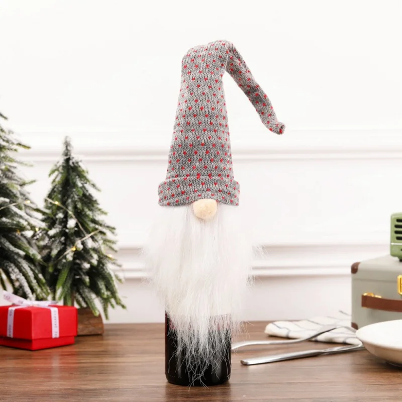 Рождественская Крышка для бутылки вина, длинная шляпа, плюшевая крышка для бутылки вина гном, верхушка для украшения праздничного обеденного стола, декорация, Navidad