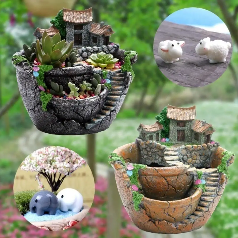 Resin Succulent Plant Pot Mini Planter Small Flower Pot Home Garden Decoration 
