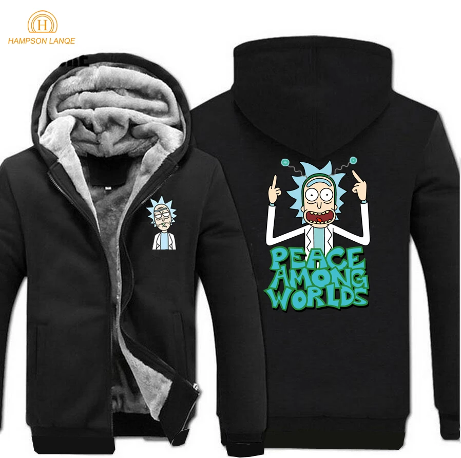 Science Moive Men Thick Winter Fleece Warm Jacket Rick and Morty Coat Hoodies Winter Coats Crazy Rick Peace Sweatshirt Jackets