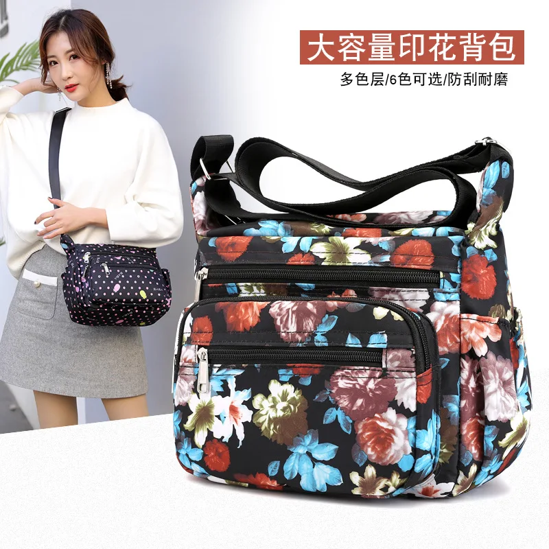 

Middle-aged Women's Mom Oxford Cloth Casual Lightweight Multilayer Pocket Printed Cloth Shoulder Bag Old Man Travel Shoulder Bag