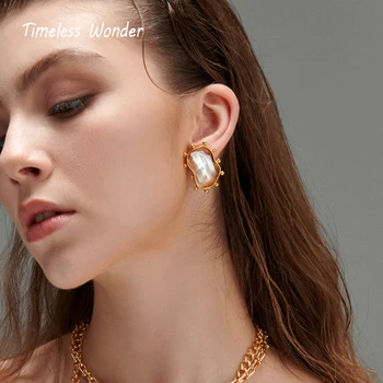 

Timeless Wonder Irregular Baroque Pearl Geo Stud Earrings Women Jewelry Fancy Gothic Boho Designer Top Rare Punk Ins Japan 6333