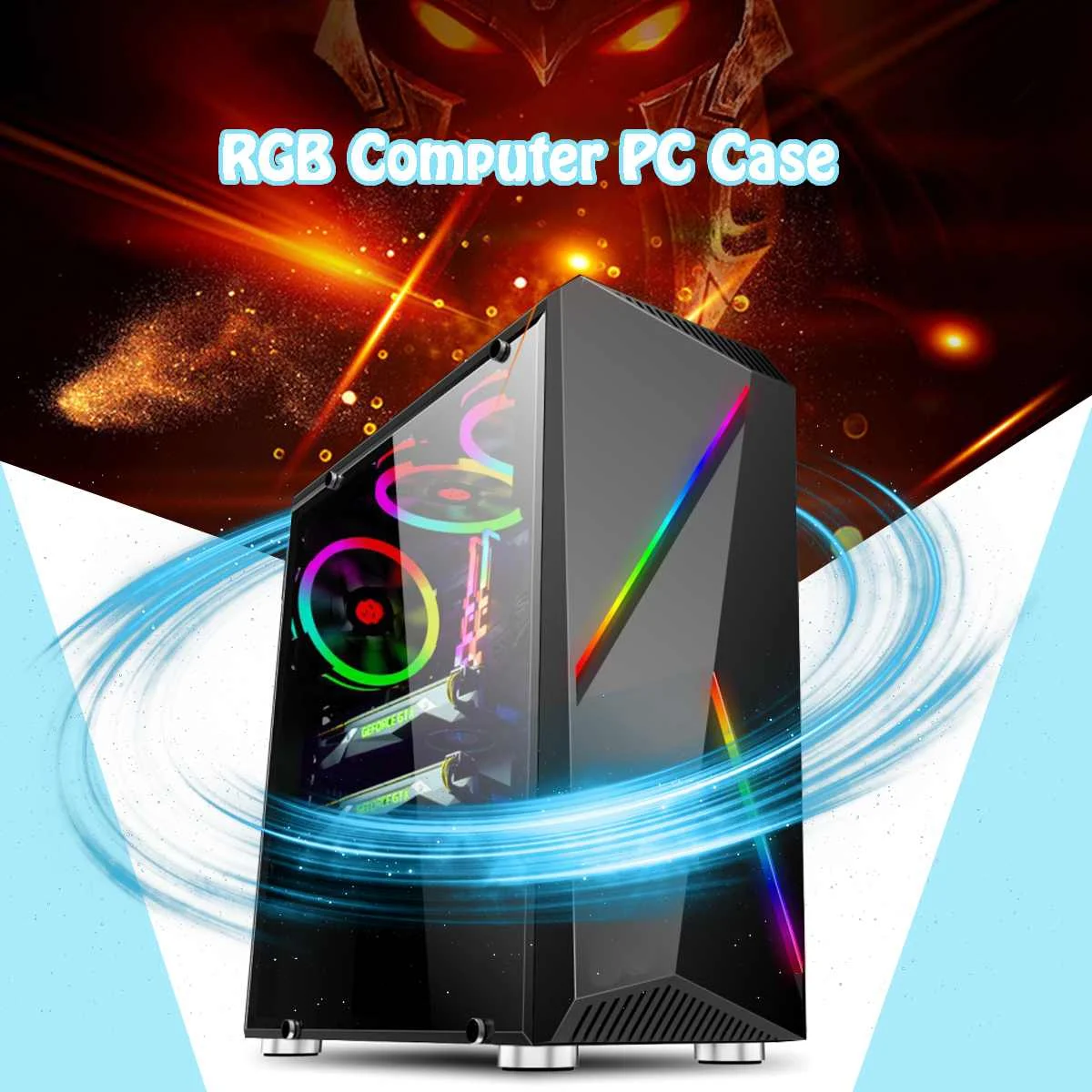 LEORY прозрачный компьютерный корпус для ПК игровая башня ATX аудио с 2 RGB Изменение цвета полосы света 350X170X420 мм