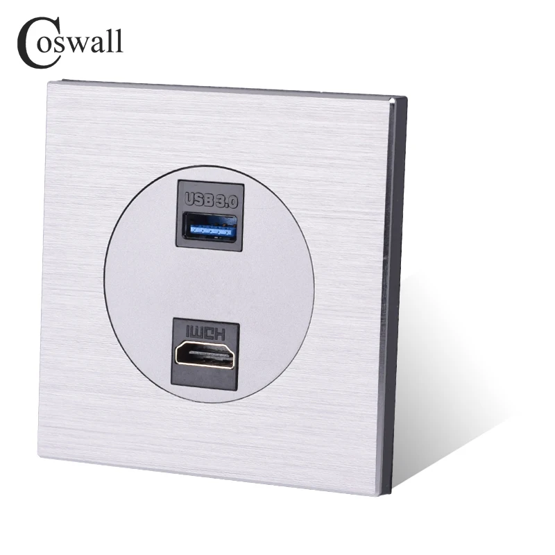 Coswall черная/Серебристая серая алюминиевая металлическая панель розетка HDMI 2 0 Jack &