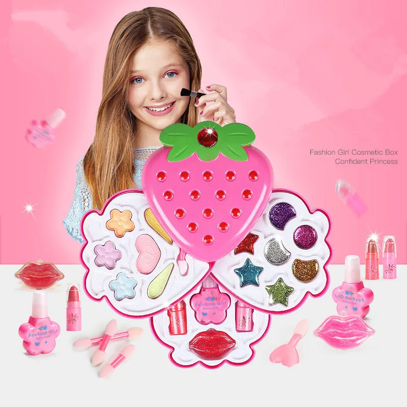 Caja de maquillaje de princesa segura para niñas, maquillaje lavable, caja de maquillaje de belleza, juguetes de regalo para bebés, juego de simulación de cumpleaños
