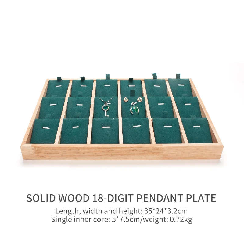 

High-end Wood 18 Grid Pendent Jewelry Holder Trays With Green Card Slot For Women Ring Necklace Bracelet Display Plate Stands