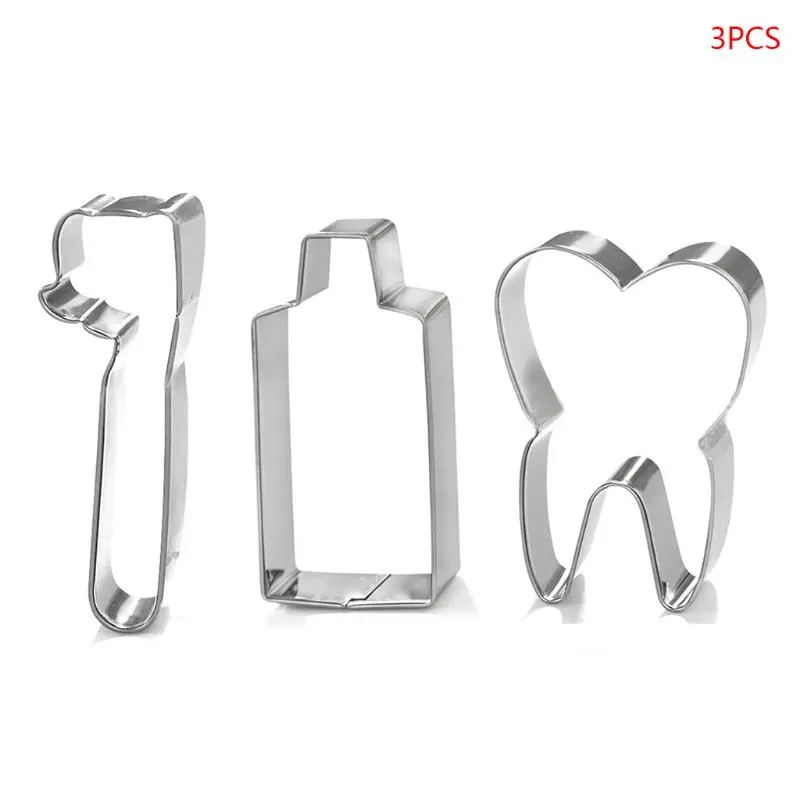 SILVER 3 шт./компл. Нержавеющая сталь 3D Зубная щётка печенье для разрезания форма для помады для бисквита рукоделие Форма для пирога инструмент для украшения - Цвет: SILVER