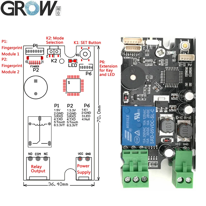 GROW K215-V1.2+ R503 панель контроля доступа отпечатков пальцев для автомобильного контроля доступа