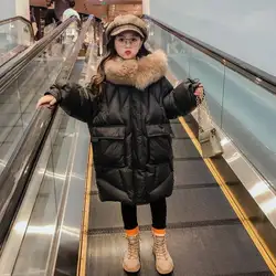 Yk crianças nova gola de pele inverno jaqueta com zíper para 4 6 8 10 12 14yrs para baixo algodão outerwear quente menina com capuz casaco