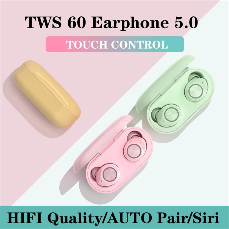 

Yulubu bluetooth earphone TWS60 Mini Touch Sports Hifi Earphones with Microphone Charging Box For all phone