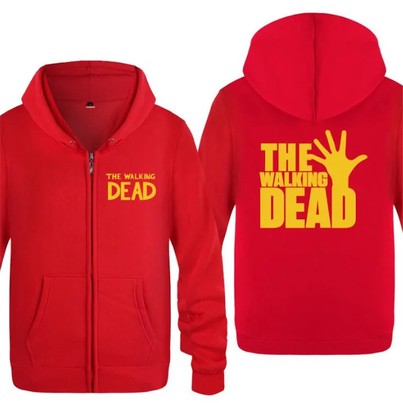 red hoodie 7 Мужская толстовка с капюшоном с принтом «Ходячие мертвецы», мужская флисовая куртка на молнии с длинным рукавом, Мужская толстовка в стиле хип-хоп - Цвет: red hoodie 7