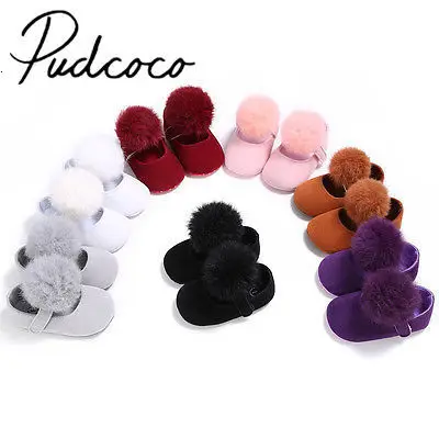 Pudcoco/ г.; милые Меховые помпоны для маленьких девочек; обувь для малышей с мягкой подошвой; обувь для детей от 0 до 18 месяцев