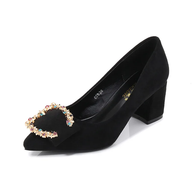 2023 new spring autumn casual high-heeled shoes women pumps Rhinestones Flock Slip On 8CM Thin High Heels Pointed Toe Shallow
