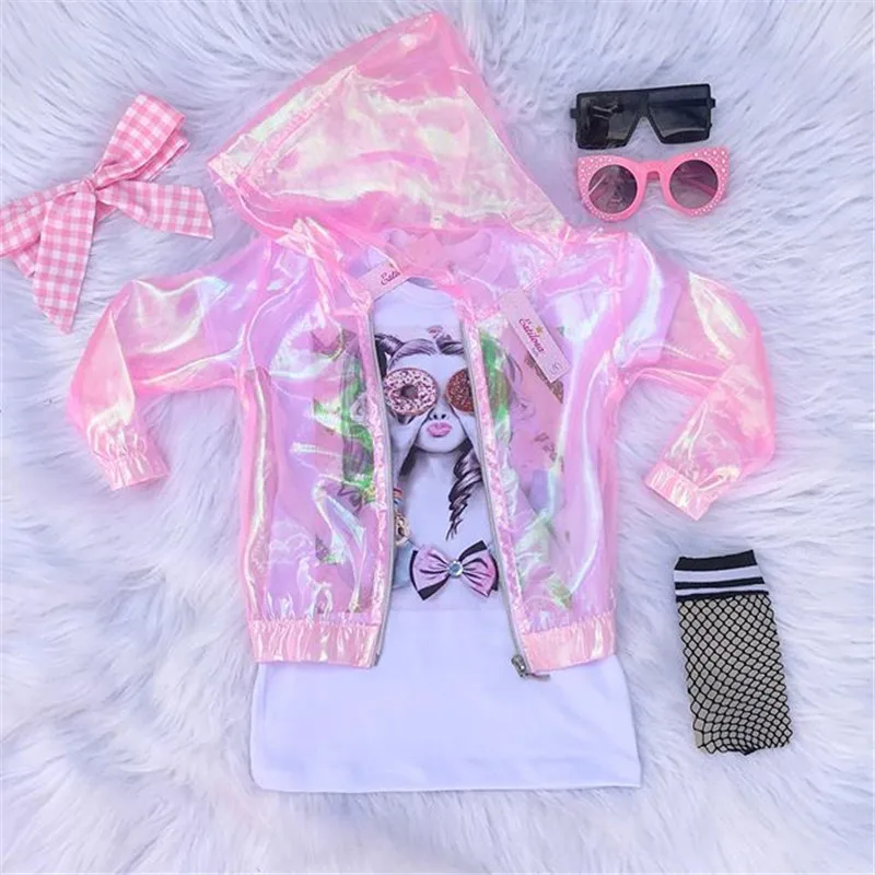 

2020 1-6Y Summer Lovely Inafnt Baby Girls Dress+Coat 2pcs Cartoon Print Short Sleeve Casual Dress+Sun Protect Jacket