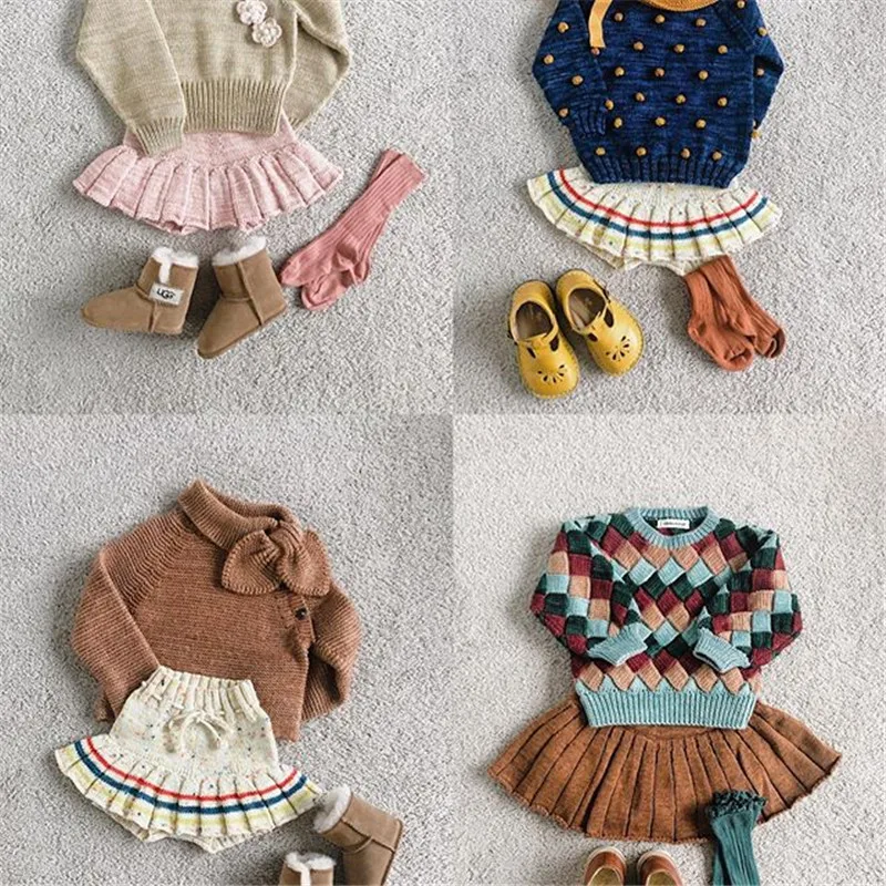 Misha and Puff/вязаная юбка-шорты в винтажном стиле для маленьких девочек брендовая одежда для маленьких девочек зимние вязаные юбки Пышная юбка Misha для маленьких девочек
