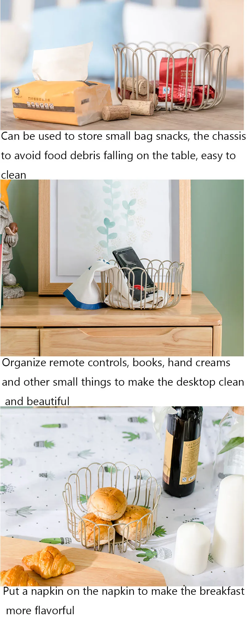 JINSERTA Metal Fruit Storage Basket Dessert Snack Organizer Iron Luxury Gold Home Living Room Food Sundries Decorative Basket