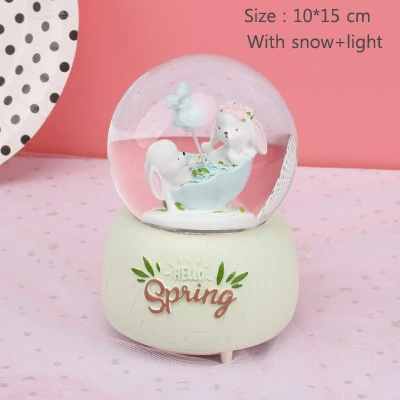 Green-snow-light Strongwell романтическая Весенняя кролик снежный шар хрустальный шар Рождественская музыкальная шкатулка Рождественское украшение для дома подарок на день рождения - Цвет: Green-snow-light