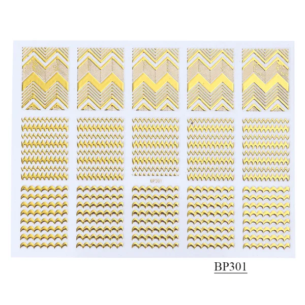 Геометрические 3D наклейки для дизайна ногтей, кривые линии, полосы, Золотые Бронзовые Слайдеры для ногтей, клейкая лента, Переводные картинки, маникюрный декор, SABP301-316 - Цвет: BP301