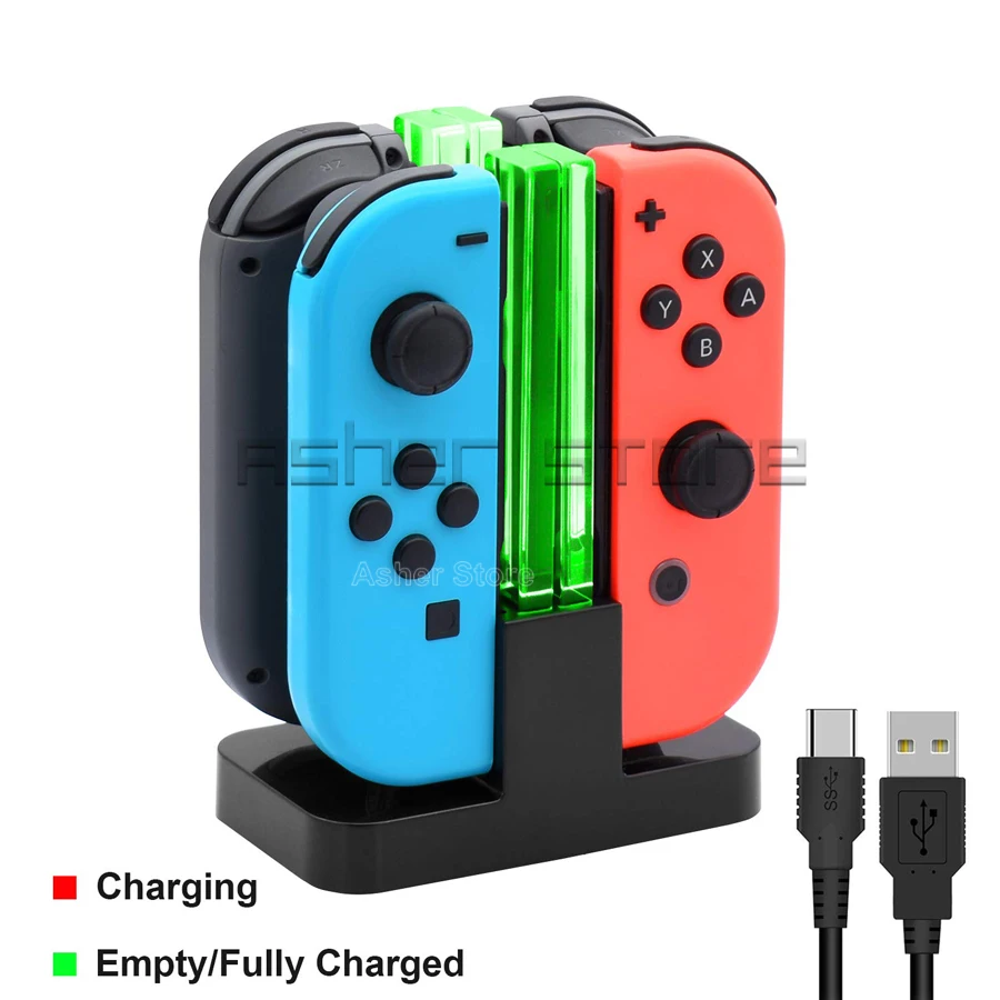 Зарядная док-станция с 4 контроллерами и светодиодным индикатором для Nintendo Nitendo