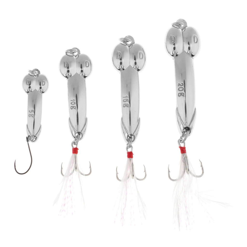 

4 Pcs Silvery Metal Baits Spoon Fishing Lures with Feather Fishing Hook Funny Tackle