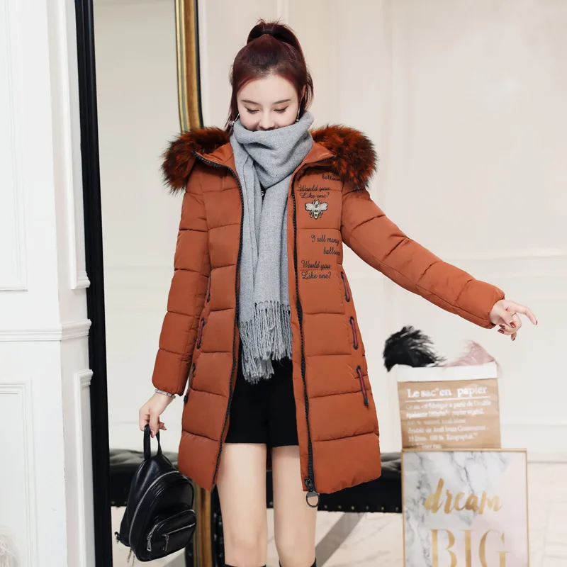 

2019 Autumn & Winter New Style Mid-length Cotton-padded Clothes Women's Embroidered Small Bee down Feather Cotton-padded Jacket
