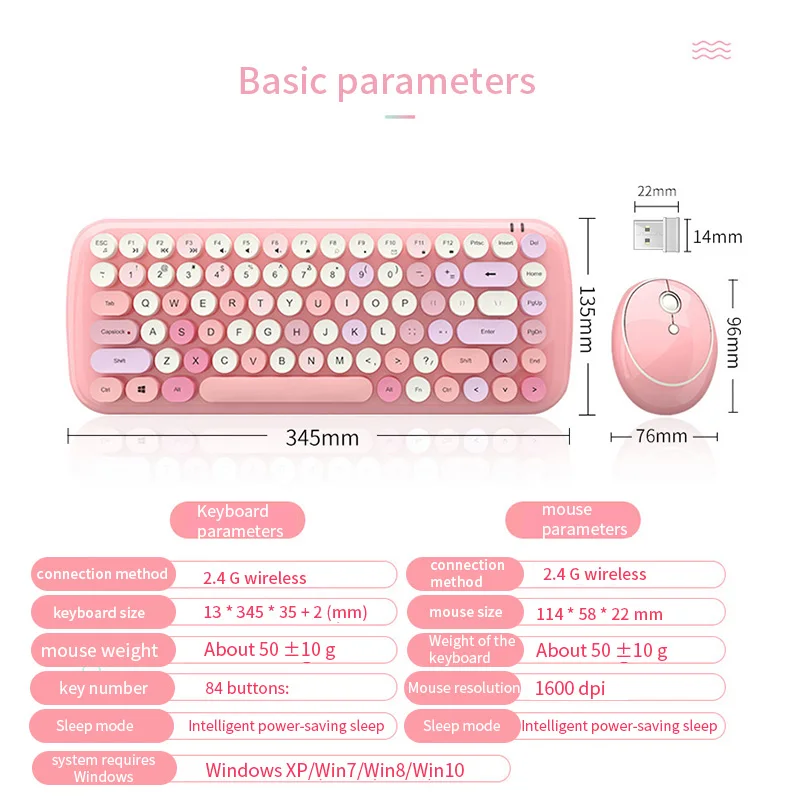 Wireless Digital Keyboard Wireless Bluetooth Waterproof Keyboard Retro Colorful 84 Round Keys Office Note-Book Keyboards