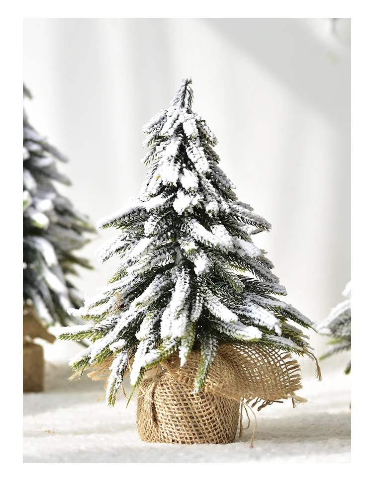 Маленькая Рождественская елка из мешковины, стекающаяся Снежная сцена, рождественские украшения, украшение для рабочего стола, искусственные деревья для дома