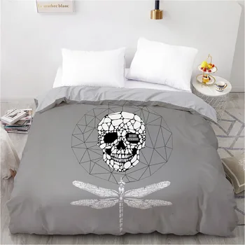 

3D Printed Custom Design Duvet Cover Quilt Comforter Blanket Case Covers Bedding Set Abstract Skull Gray 265*230cm Home Textile