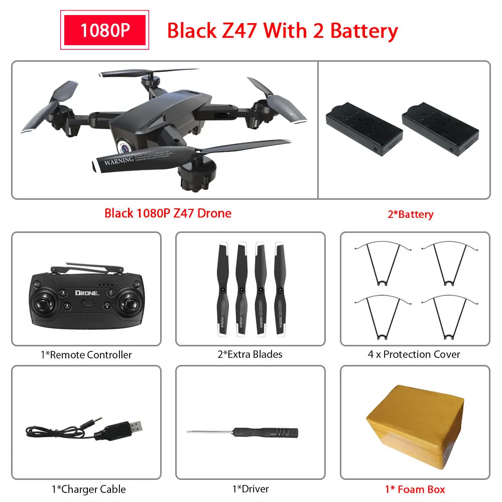 Black 1080P 2B Foam Z47 Радиоуправляемый Дрон с 4K 1080P HD камерой оптическое позиционирование потока Wi-Fi FPV складной Квадрокоптер вертолет Следуйте за мной vs SG106 Дрон - Цвет: Black 1080P 2B Foam