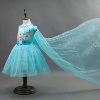 Платье принцессы для девочек; кружевное платье Снежной Королевы Эльзы и Анны для девочек; подарок на день рождения; костюм; рождественское платье; одежда для детей - Цвет: DS018-Blue