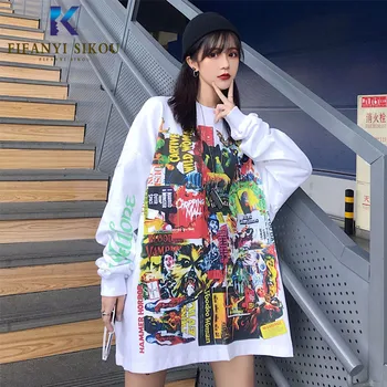 

Harajuku T-shirt Women 2020 Spring Fashion Print Long sleeve T shirt Loose O-Neck Tops Female Streetwear Tshirt Plus size Tees