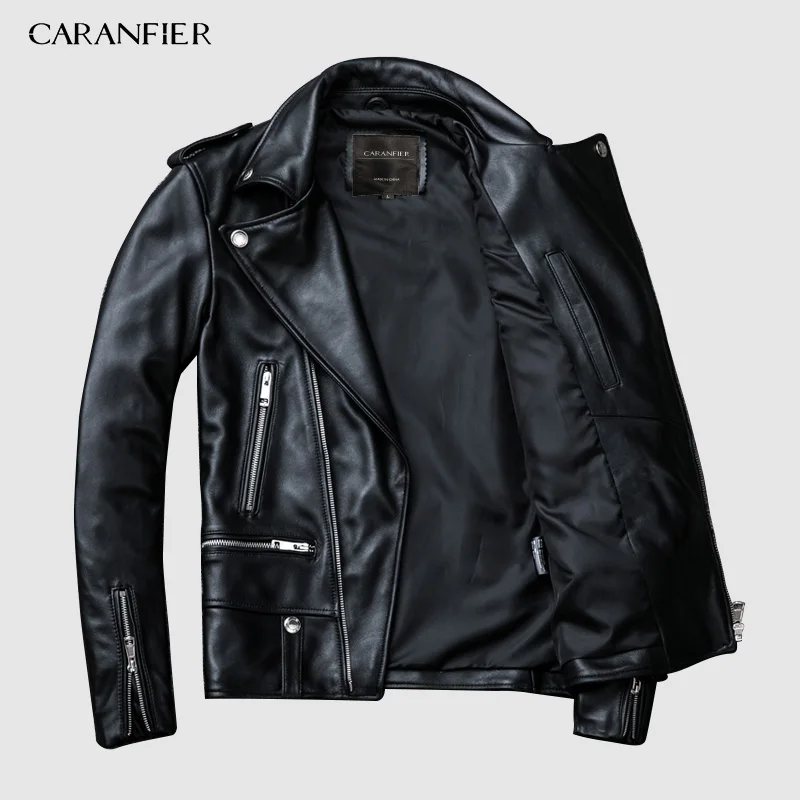 CARANFIER кожаные куртки мужские осень Овчина натуральная кожаное тонкое пальто Motrocycle куртка женская одежда Chaqueta Mujer