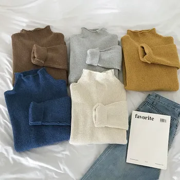 

5 colors 2019 autumn and winter korean style solid color basic turtleneck sweaters womens knitted sweaters and pullovers