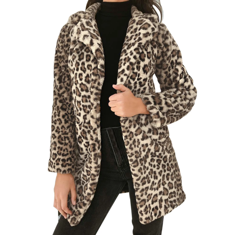 

Loozykit Women Autumn And Winter Coat Jacket Leopard Print Cardigan Wool Coat Lapel Collar Long Sleeve Thick Cardigan Coat 2019
